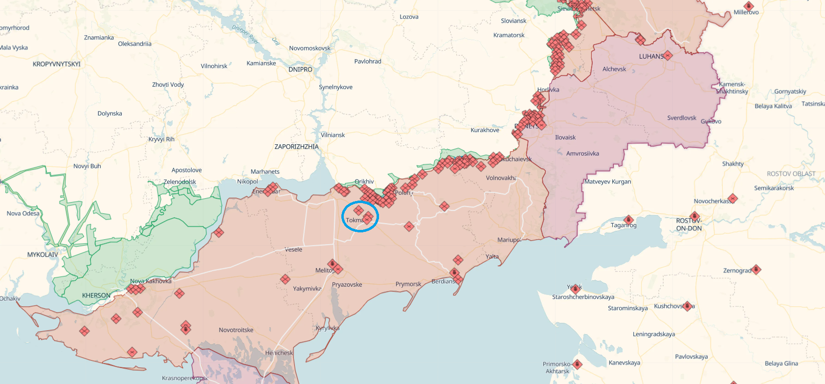 Explosions heard in temporarily occupied Tokmak, Zaporizhzhia region